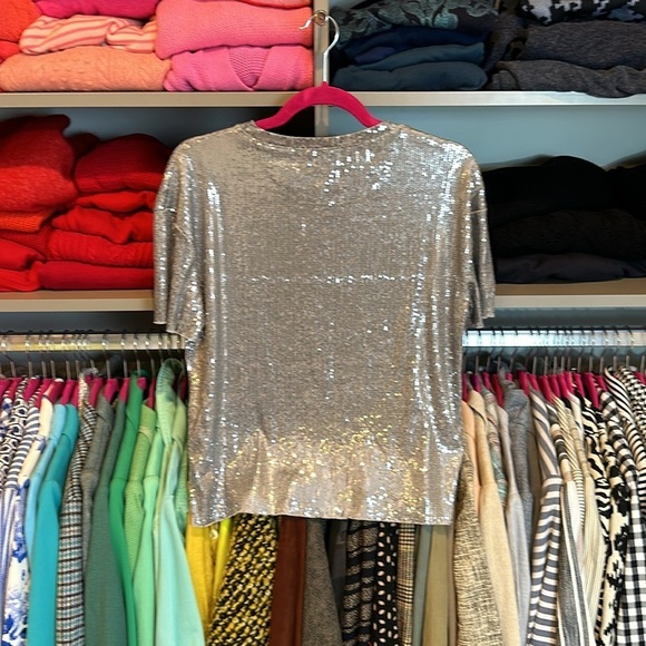 Zara Trafaluc silver sequin short sleeve t shirt size S - Picture 3 of 3